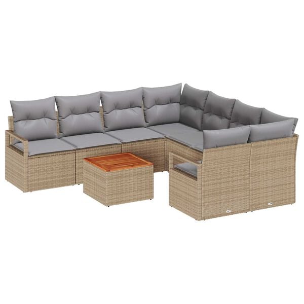 vidaXL Tuinbankenset met opslag 9 pcs Beige en Licht Grijs poly rattan