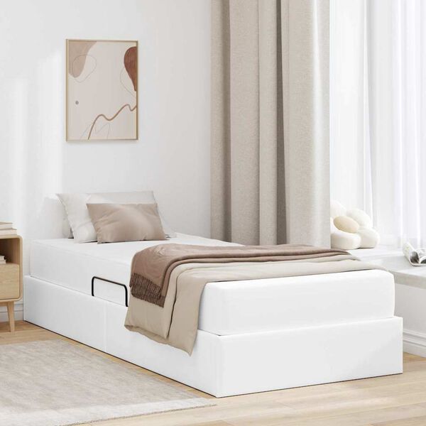 vidaXL Opslag bed met matras met matras met opslag 2 pcs Wit Leer