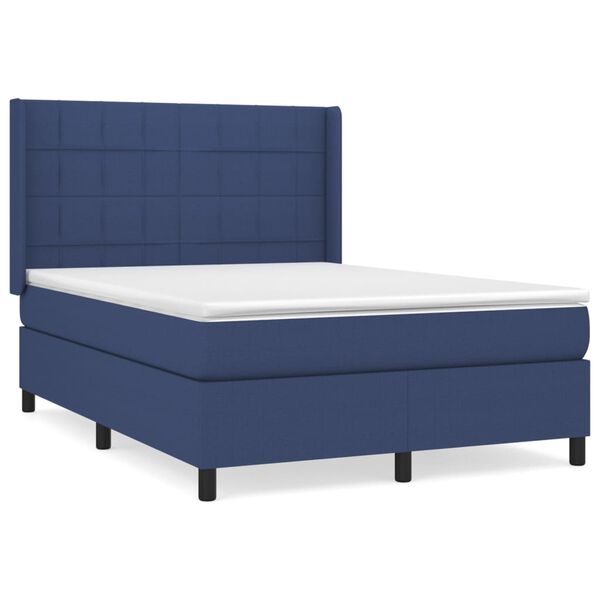 vidaXL Boxspring met matras stof blauw 140x190 cm