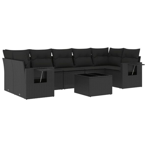 vidaXL 8-delige Loungeset met kussens poly rattan zwart