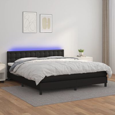 vidaXL Boxspring met matras en LED kunstleer zwart 180x200 cm