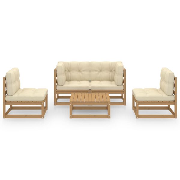 vidaXL 5-delige Loungeset met kussens massief grenenhout