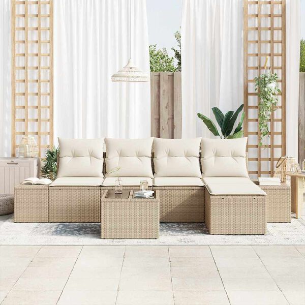 vidaXL Tuin Sofa Set met kussen 6 pcs Beige poly rattan