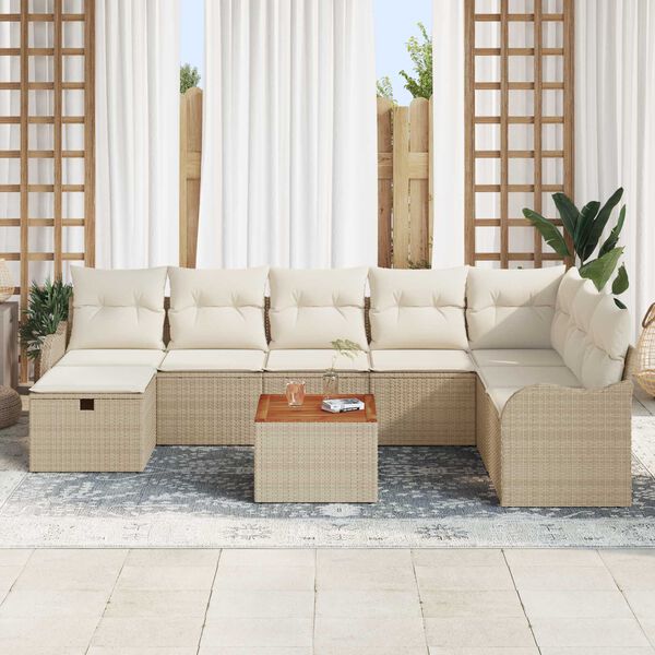 vidaXL Tuin Sofa Set met kussen met opslag 9 pcs Beige Poly riet