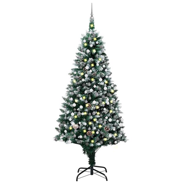 vidaXL Kunstkerstboom met LED en kerstballen en dennenappels 240 cm