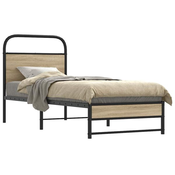 vidaXL Bedframe zonder matras bewerkt hout gerookt eiken 75x190 cm