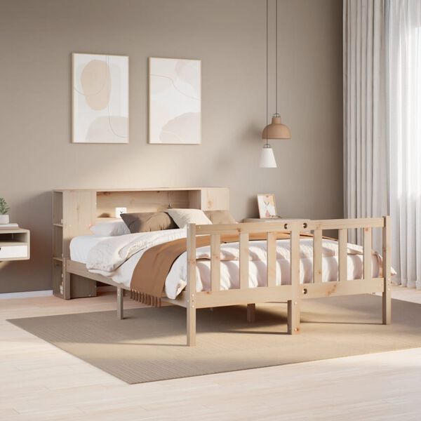 vidaXL Bed met boekenkast zonder matras massief grenenhout 140x190 cm