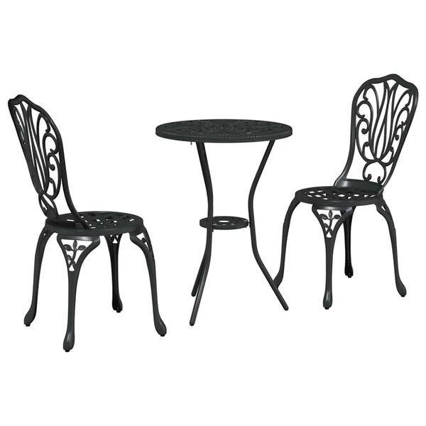 vidaXL Tuin Bistro Set 3 pcs Zwart Aluminium