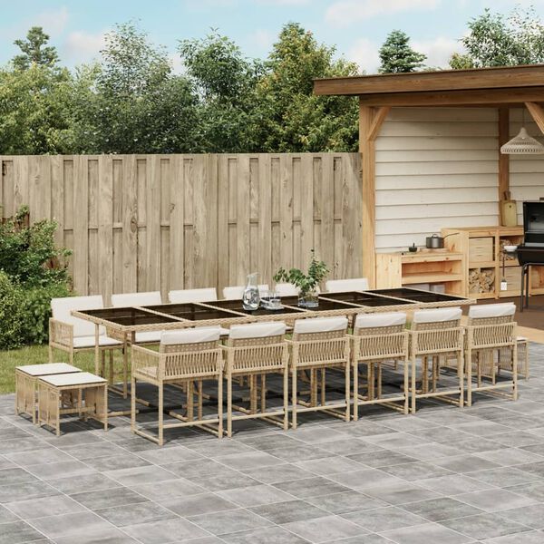 vidaXL 17-delige Tuinset met kussens poly rattan beige