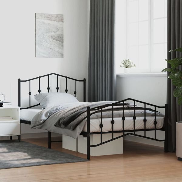 vidaXL Bedframe met hoofd- en voeteneinde&nbsp;metaal zwart 107x203 cm