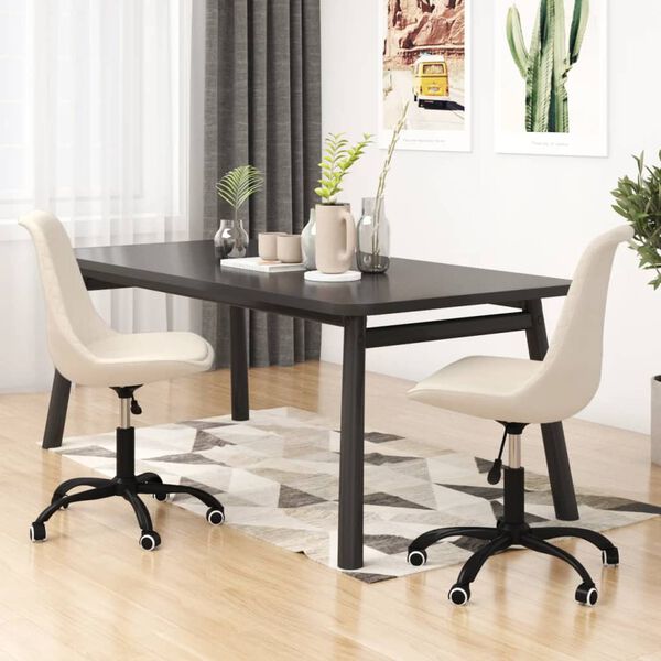vidaXL Eetkamerstoelen 2 st draaibaar stof cr&egrave;mekleurig
