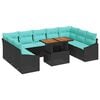 vidaXL Tuin Eetset met kussen 10 pcs Zwart en Blauwgroen