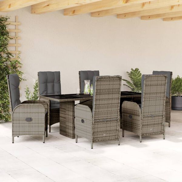 vidaXL 7-delige Tuinset met kussens poly rattan grijs