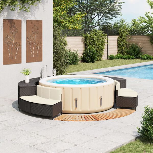 vidaXL Hottub-ombouw poly rattan en massief acaciahout zwart