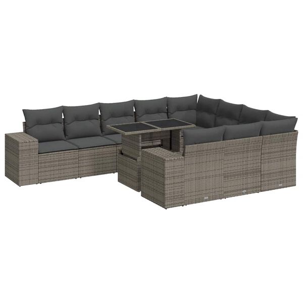 vidaXL 11-delige Loungeset met kussens poly rattan grijs