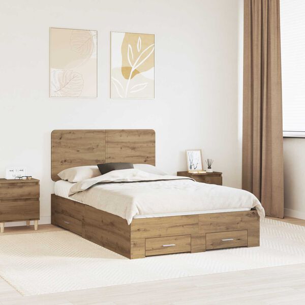 vidaXL Bedframe met hoofdeinde Artisan Eiken 120 x 190 cm Bewerkt hout