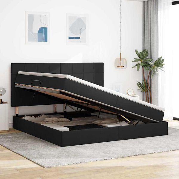 vidaXL Opbergbed met LED met matras Zwart 200 x 200 cm Polyester