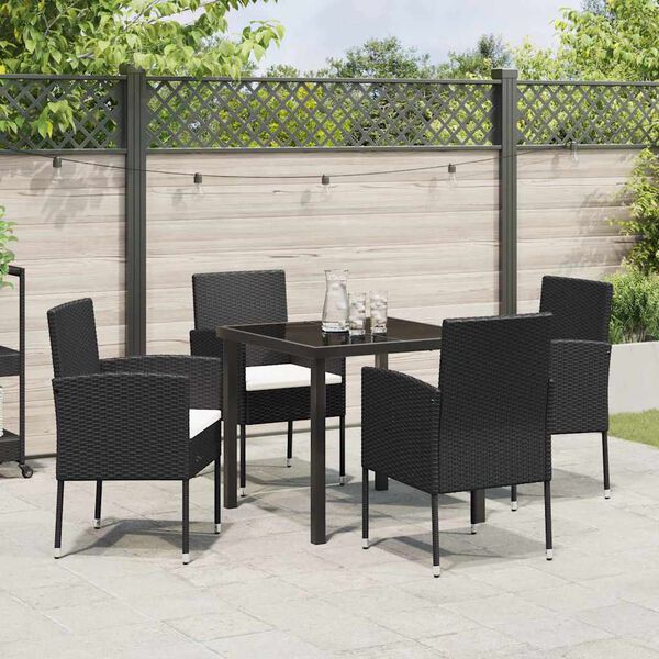 vidaXL Tuin eettafelset met kussen 5 pcs Zwart poly rattan