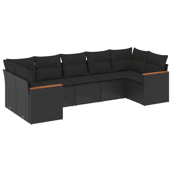 vidaXL 7-delige Loungeset met kussens poly rattan zwart