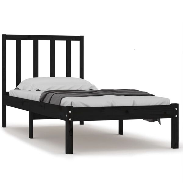 vidaXL Bedframe massief grenenhout zwart 90x190 cm