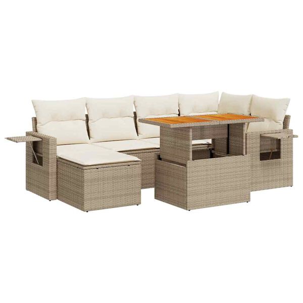 vidaXL 7-delige Loungeset met kussens poly rattan beige