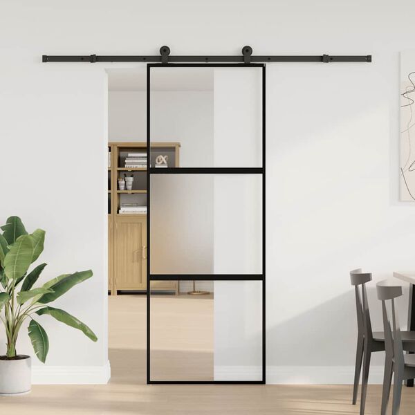 vidaXL Schuifdeur met beslag 76x205 cm gehard glas en aluminium