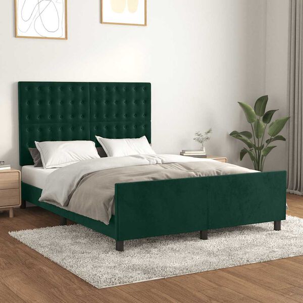 vidaXL Bedframe zonder matras 140x190 cm fluweel donkergroen