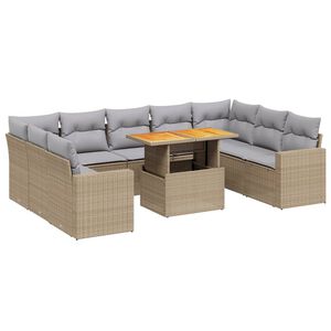 vidaXL 10-delige Loungeset met kussens poly rattan beige