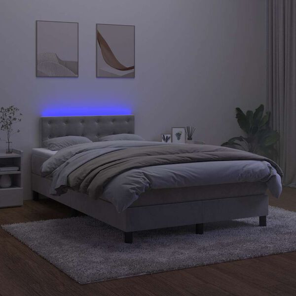 vidaXL Boxspring met matras en LED fluweel lichtgrijs 120x190 cm