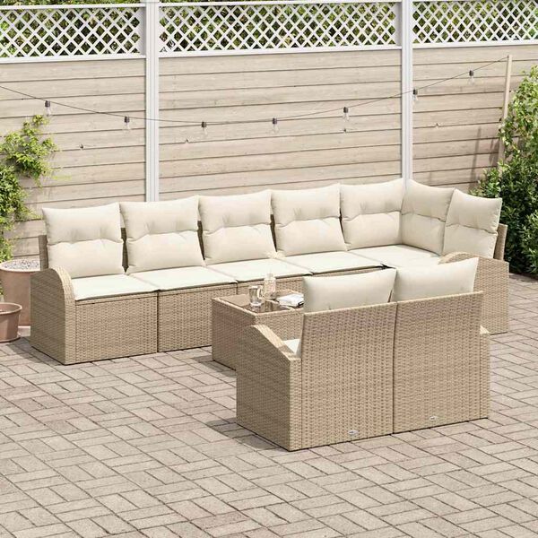 vidaXL Bankstel met kussen met opslag 9 pcs Beige en Wit poly rattan