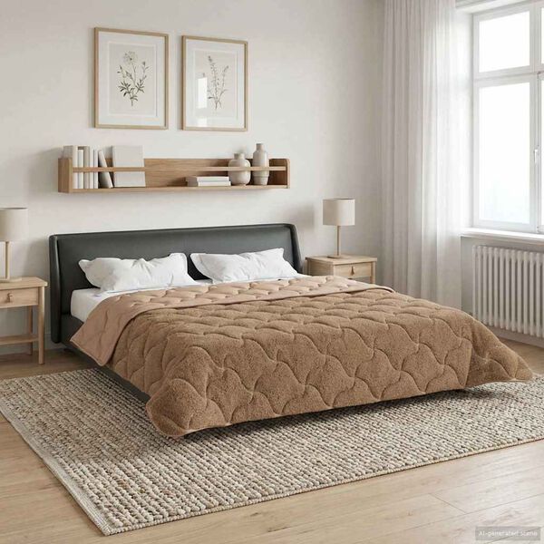 vidaXL Vol jaar dekbed Taupe 200 x 240 cm Microfiber en Teddy fleece