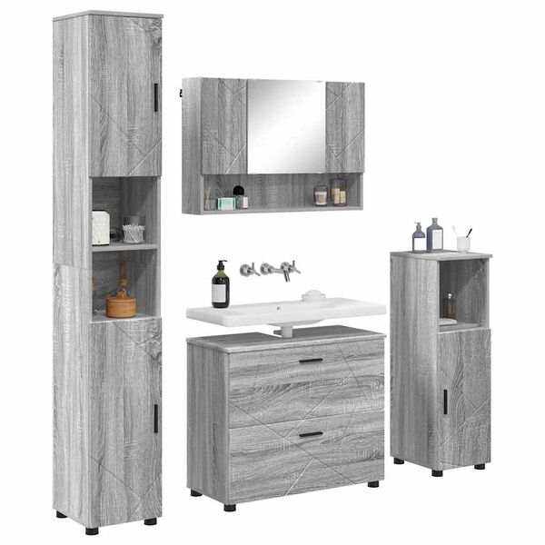 vidaXL Badkamermeubelset 4 pcs Grijs Sonoma Geperst Hout en Metaal