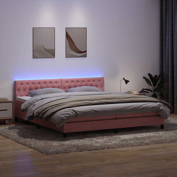 vidaXL Boxspring met matras en LED fluweel roze 180x210 cm