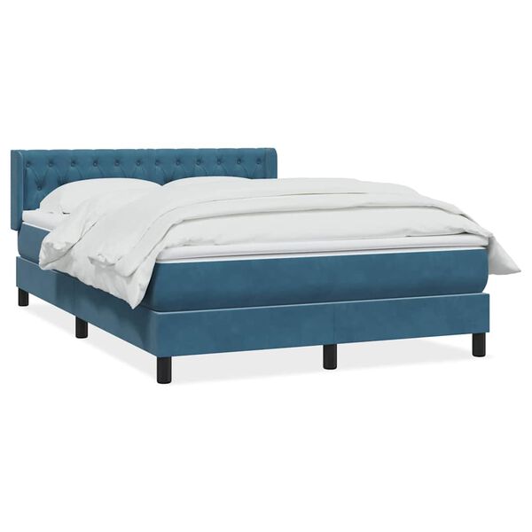 vidaXL Boxspring met matras fluweel donkerblauw 140x220 cm