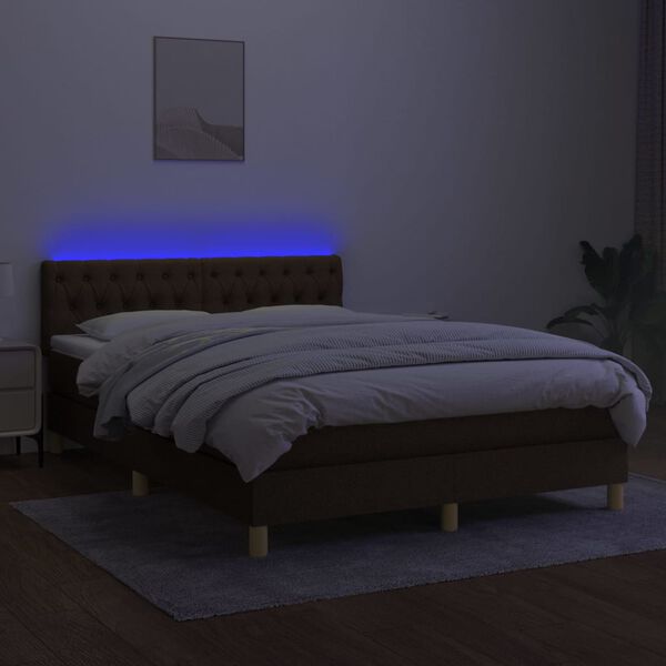 vidaXL Boxspring met matras en LED stof donkerbruin 140x200 cm