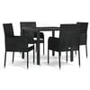 vidaXL 5-delige Tuinset met kussens poly rattan zwart