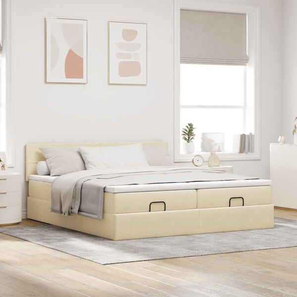 vidaXL Ottoman bed met matrassen en LED's 160x200cm stof crèmekleurig