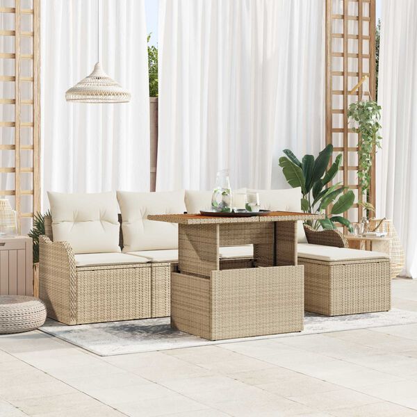 vidaXL Tuin Sofa Set met opslag 6 pcs Beige Poly riet