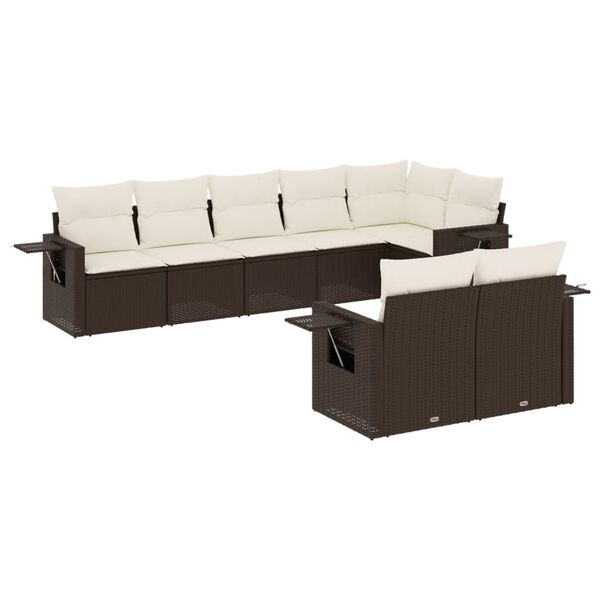 vidaXL 8-delige Loungeset met kussens poly rattan bruin