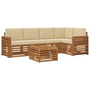 vidaXL Hoekbank Set 6 pcs Natuurlijk en Beige Massief Acaciahout