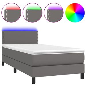 vidaXL Boxspring met matras en LED kunstleer grijs 80x200 cm