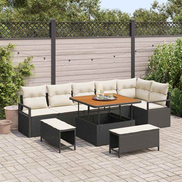 vidaXL Tuin Sofa Set met kussen 9 pcs Zwart Poly riet