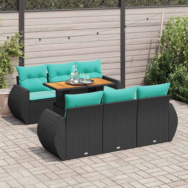 vidaXL 7-delige Loungeset met kussens poly rattan zwart