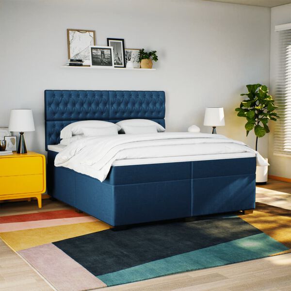 vidaXL Boxspring met matras stof blauw 200x200 cm