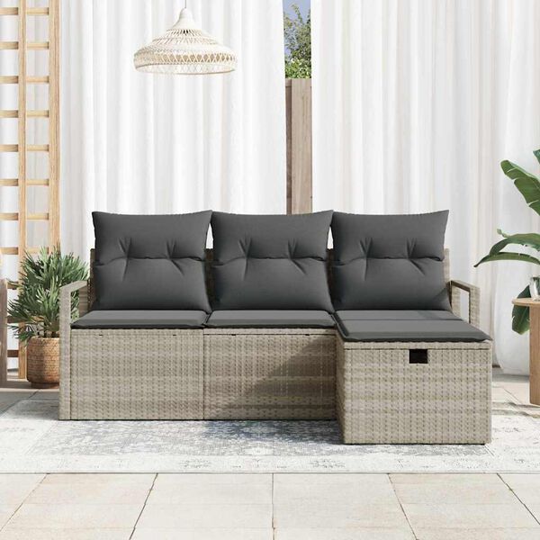 vidaXL Tuin Sofa Set met kussen met opslag 4 pcs Lichtgrijs Poly riet