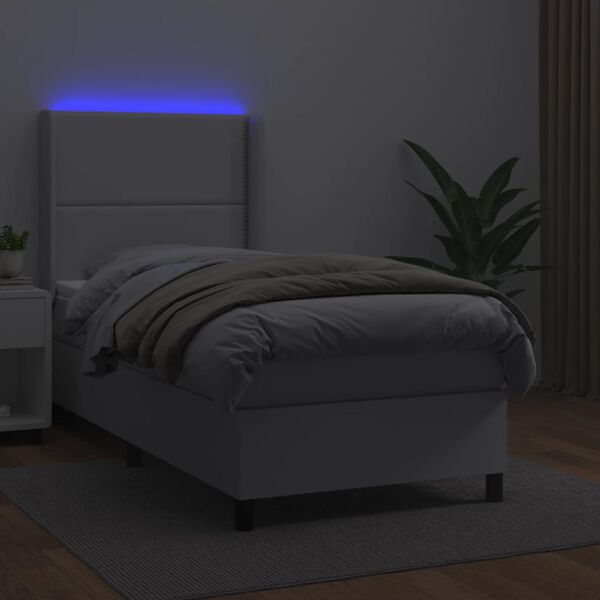 vidaXL Boxspring met matras en LED kunstleer wit 90x200 cm