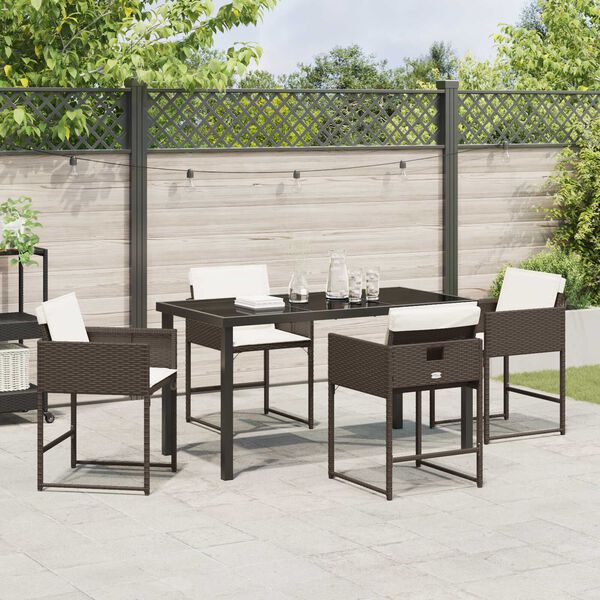 vidaXL Tuin eettafelset met kussen 5 pcs Bruin poly rattan
