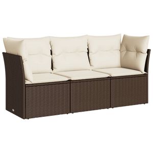 vidaXL 3-delige Loungeset met kussens poly rattan bruin
