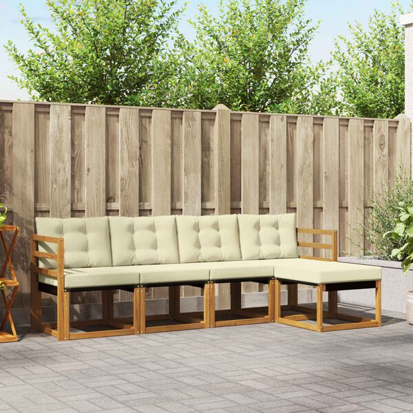 vidaXL Buiten bankenset met kussen 5 pcs Natuurlijk en Cr&egrave;me