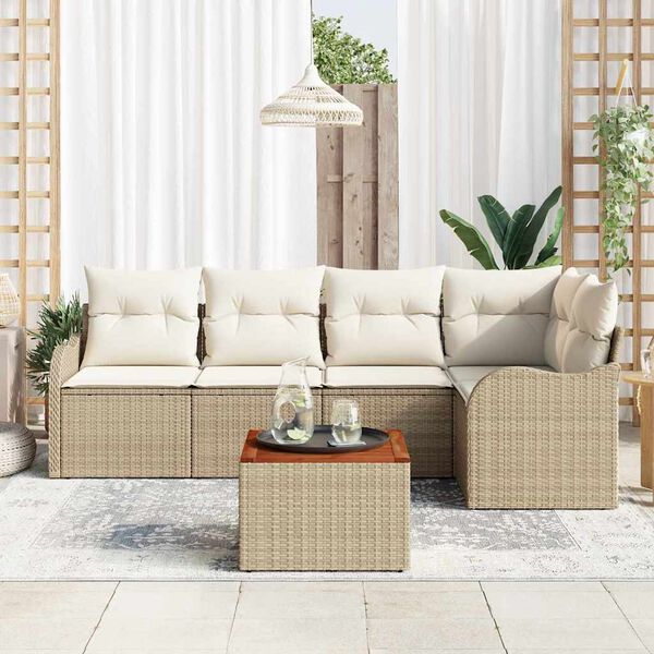 vidaXL Tuinbankenset met kussen 6 pcs Beige poly rattan